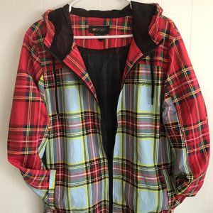 Be.Spoke Red and Blue Checkered Windbreaker With Hoodie